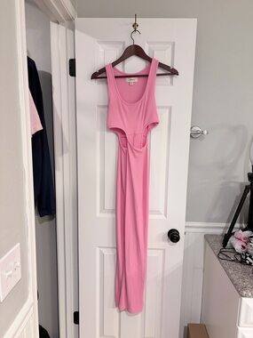 L*Space Skylar Ribbed Cover Up Dress Pink Cutout Twist Front XS
